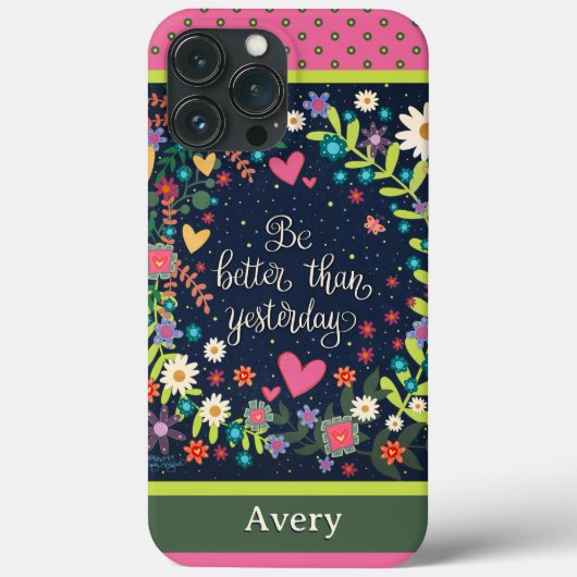 Moderne Bloemen Aangepaste Naam Leuk Offerte Case-Mate iPhone Case (Achterkant)