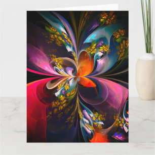 Moderne Bloemen Abstracte Kunst Rood Blauw Patroon Bedankkaart
