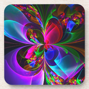 Moderne Bloemen Abstracte Kunst Rood Blauw Patroon Bier Onderzetter