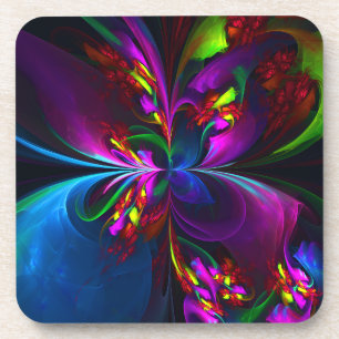 Moderne Bloemen Abstracte Kunst Rood Blauw Patroon Bier Onderzetter