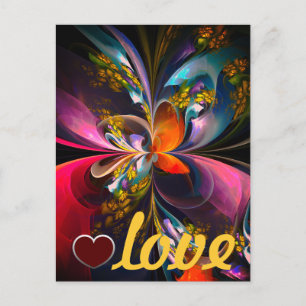 Moderne Bloemen Abstracte Kunst Rood Blauw Patroon Briefkaart