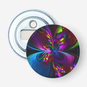 Moderne Bloemen Abstracte Kunst Rood Blauw Patroon Button Flesopener