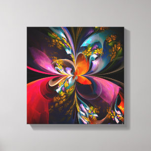 Moderne Bloemen Abstracte Kunst Rood Blauw Patroon Canvas Afdruk