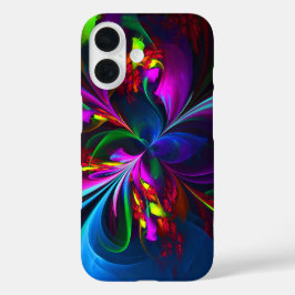 Moderne Bloemen Abstracte Kunst Rood Blauw Patroon iPhone 16 Hoesje