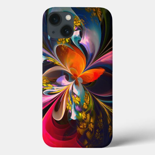 Moderne Bloemen Abstracte Kunst Rood Blauw Patroon Case-Mate iPhone Case (Achterkant)