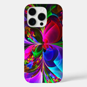 Moderne Bloemen Abstracte Kunst Rood Blauw Patroon iPhone 16 Pro Hoesje