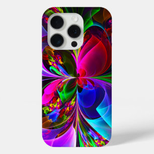 Moderne Bloemen Abstracte Kunst Rood Blauw Patroon iPhone 15 Pro Case