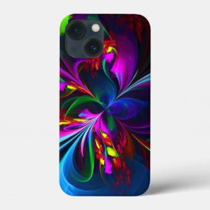 Moderne Bloemen Abstracte Kunst Rood Blauw Patroon iPhone 13 Mini Hoesje