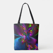 Moderne Bloemen Abstracte Kunst Rood Blauw Patroon Draagtas (Achterkant)