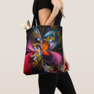 Moderne Bloemen Abstracte Kunst Rood Blauw Patroon Draagtas