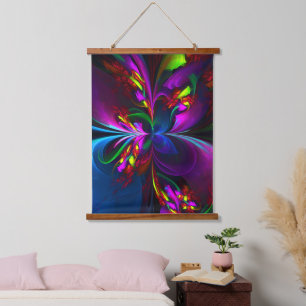 Moderne Bloemen Abstracte Kunst Rood Blauw Patroon Hangend Wandkleed