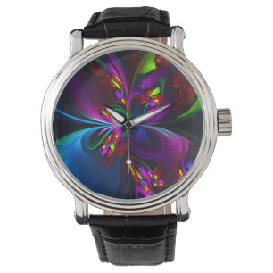 Moderne Bloemen Abstracte Kunst Rood Blauw Patroon Horloge