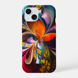 Moderne Bloemen Abstracte Kunst Rood Blauw Patroon iPhone 15 Hoesje