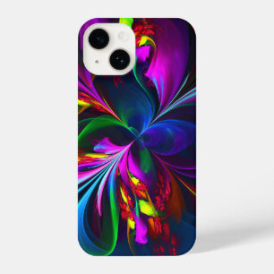 Moderne Bloemen Abstracte Kunst Rood Blauw Patroon iPhone 14 Hoesje