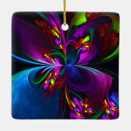 Moderne Bloemen Abstracte Kunst Rood Blauw Patroon Keramisch Ornament (Achterkant)