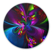 Moderne Bloemen Abstracte Kunst Rood Blauw Patroon Keramische Knop (Voorkant)