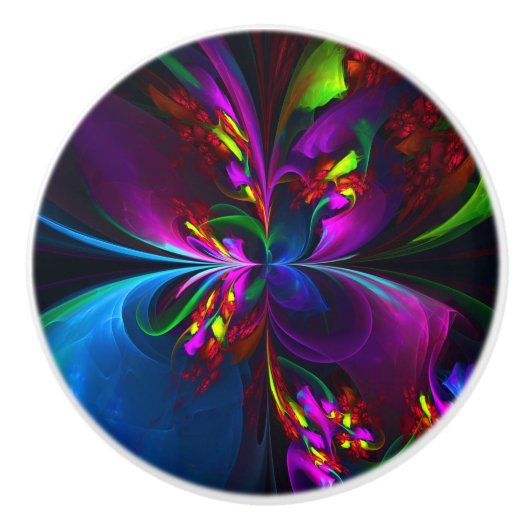 Moderne Bloemen Abstracte Kunst Rood Blauw Patroon Keramische Knop (Voorkant)