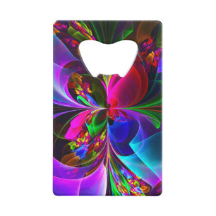 Moderne Bloemen Abstracte Kunst Rood Blauw Patroon Kredietkaart Flessenopener