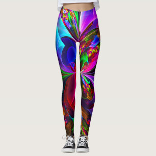 Moderne Bloemen Abstracte Kunst Rood Blauw Patroon Leggings