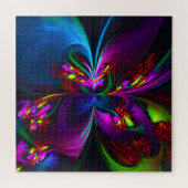 Moderne Bloemen Abstracte Kunst Rood Blauw Patroon Legpuzzel (Horizontaal)