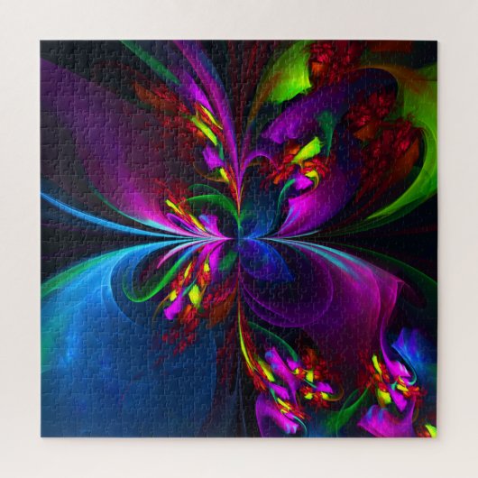 Moderne Bloemen Abstracte Kunst Rood Blauw Patroon Legpuzzel (Verticaal)