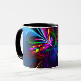 Moderne Bloemen Abstracte Kunst Rood Blauw Patroon Mok