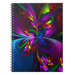 Moderne Bloemen Abstracte Kunst Rood Blauw Patroon Notitieboek