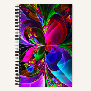 Moderne Bloemen Abstracte Kunst Rood Blauw Patroon Notitieboek