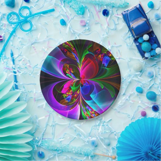 Moderne Bloemen Abstracte Kunst Rood Blauw Patroon Papieren Bordje (Feest)