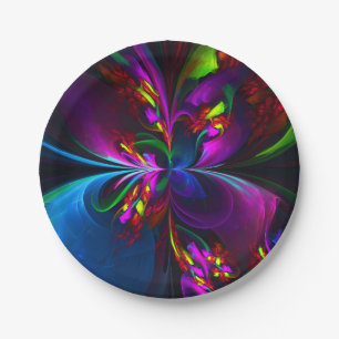 Moderne Bloemen Abstracte Kunst Rood Blauw Patroon Papieren Bordje