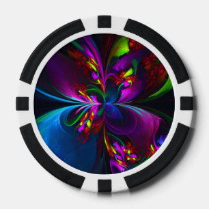 Moderne Bloemen Abstracte Kunst Rood Blauw Patroon Poker Chips