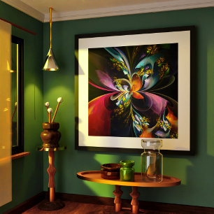 Moderne Bloemen Abstracte Kunst Rood Blauw Patroon Poster