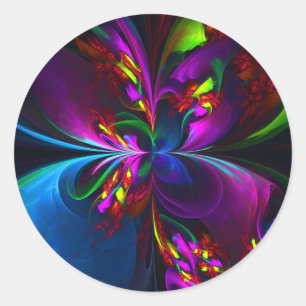 Moderne Bloemen Abstracte Kunst Rood Blauw Patroon Ronde Sticker