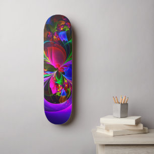 Moderne Bloemen Abstracte Kunst Rood Blauw Patroon Skateboard