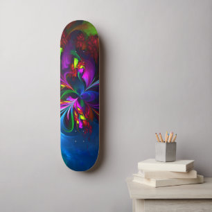 Moderne Bloemen Abstracte Kunst Rood Blauw Patroon Skateboard