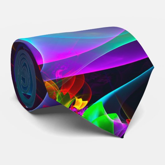 Moderne Bloemen Abstracte Kunst Rood Blauw Patroon Stropdas (Opgerold)