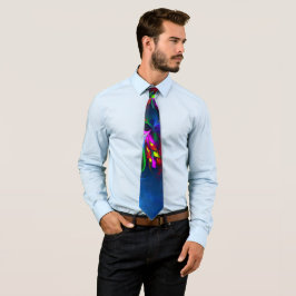 Moderne Bloemen Abstracte Kunst Rood Blauw Patroon Stropdas
