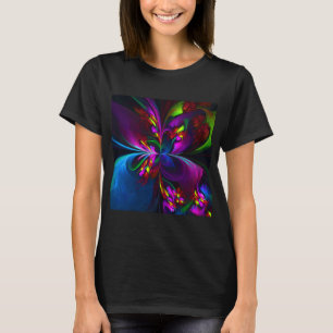 Moderne Bloemen Abstracte Kunst Rood Blauw Patroon T-shirt