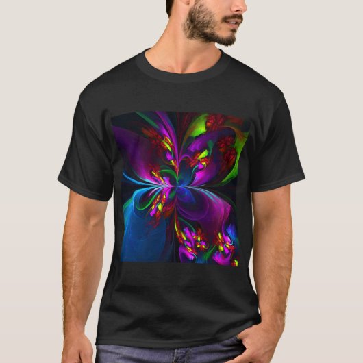 Moderne Bloemen Abstracte Kunst Rood Blauw Patroon T-shirt (Voorkant)