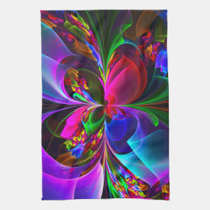 Moderne Bloemen Abstracte Kunst Rood Blauw Patroon Theedoek