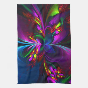 Moderne Bloemen Abstracte Kunst Rood Blauw Patroon Theedoek