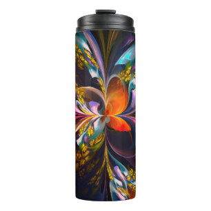 Moderne Bloemen Abstracte Kunst Rood Blauw Patroon Thermosbeker