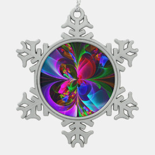 Moderne Bloemen Abstracte Kunst Rood Blauw Patroon Tin Sneeuwvlok Ornament
