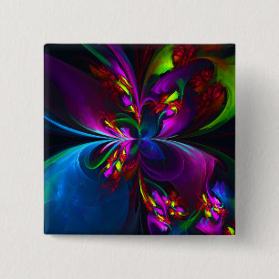 Moderne Bloemen Abstracte Kunst Rood Blauw Patroon Vierkante Button 5,1 Cm