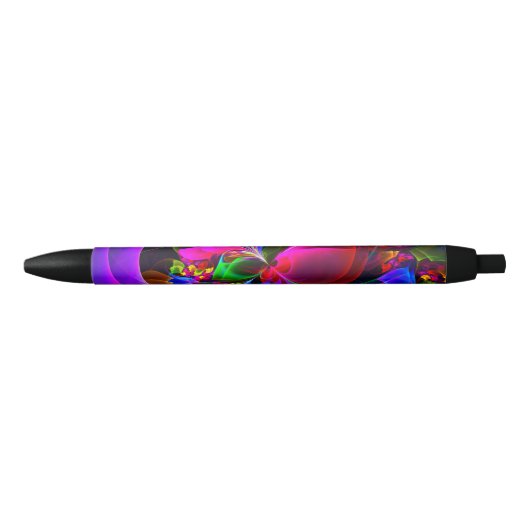 Moderne Bloemen Abstracte Kunst Rood Blauw Patroon Zwarte Inkt Pen (Voorkant)