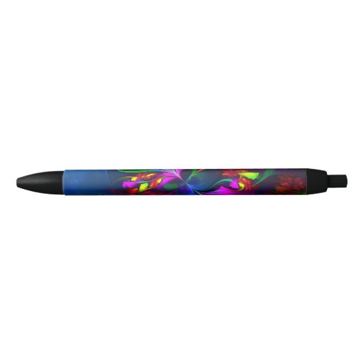 Moderne Bloemen Abstracte Kunst Rood Blauw Patroon Zwarte Inkt Pen (Voorkant)