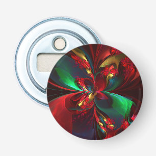 Moderne Bloemen Abstracte Kunst Rood Groen Patroon Button Flesopener