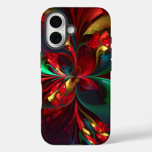 Moderne Bloemen Abstracte Kunst Rood Groen Patroon iPhone 16 Hoesje