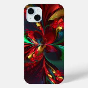 Moderne Bloemen Abstracte Kunst Rood Groen Patroon iPhone 15 Mini Hoesje