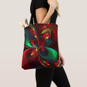 Moderne Bloemen Abstracte Kunst Rood Groen Patroon Draagtas